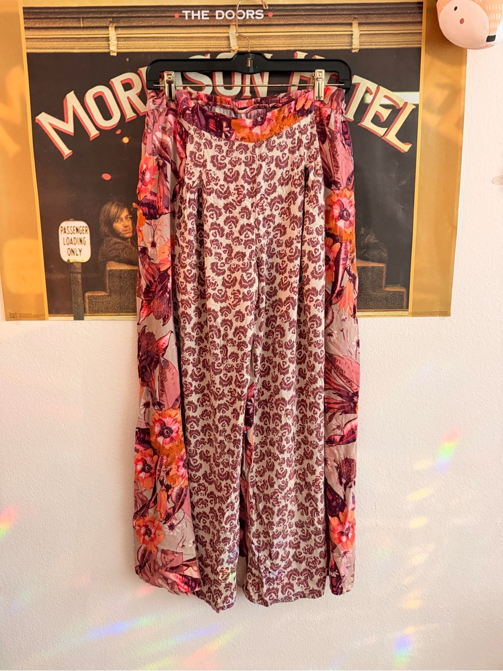 Free People Floral Mixed-Print Wide-Leg Pants in Pink and Orange